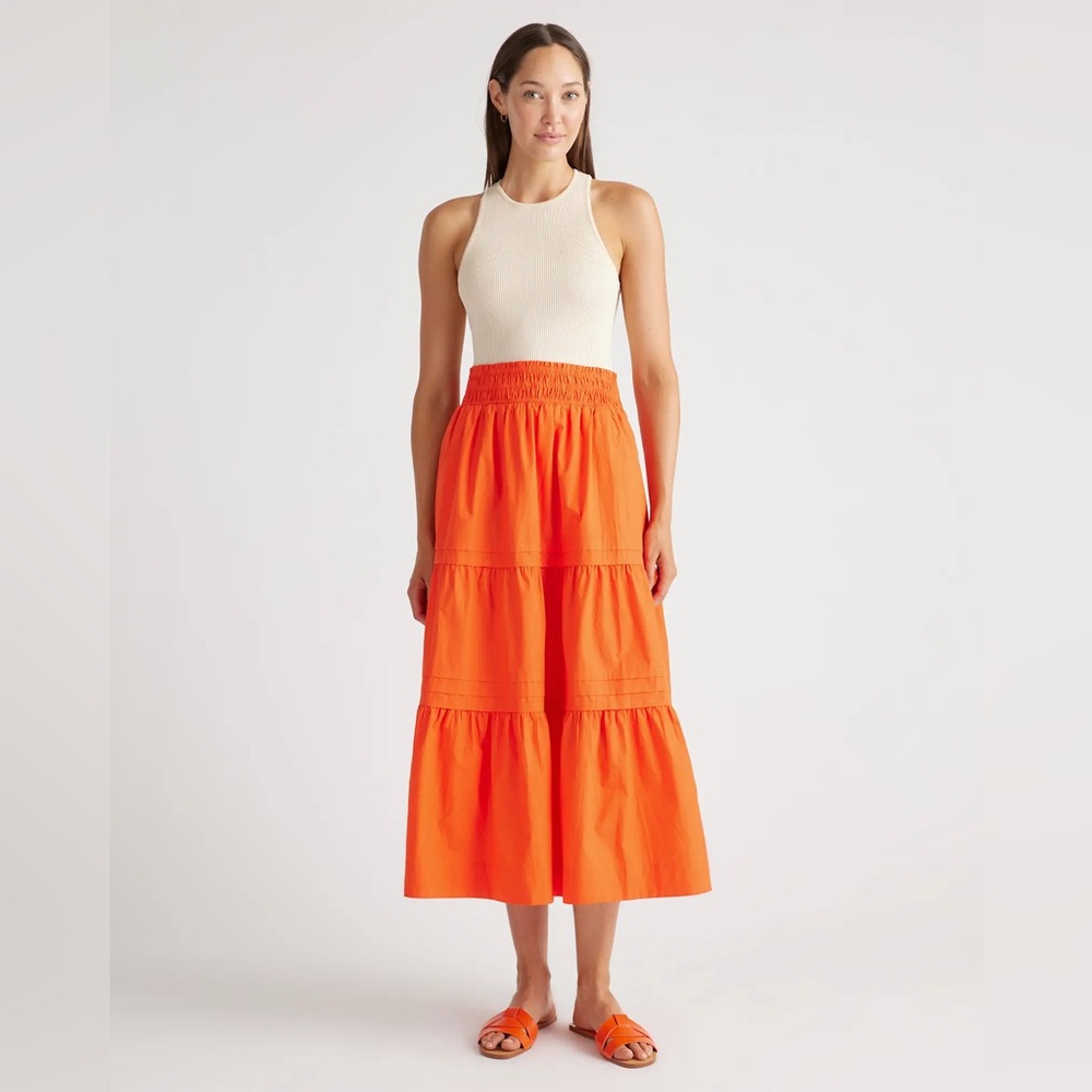 Quince 100% Organic Cotton Tiered Maxi Skirt Vermillion Womens Size Medium